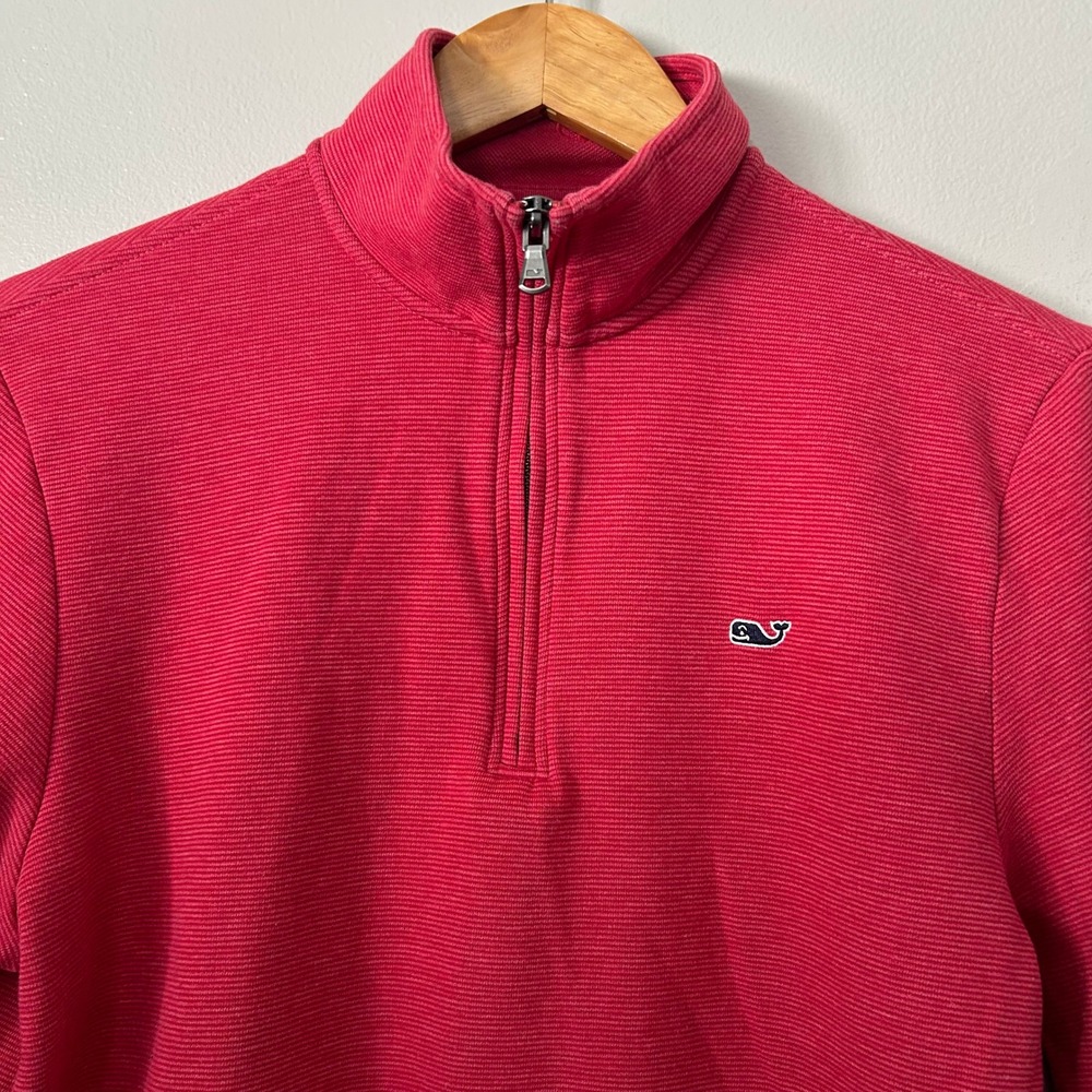 Vineyard Vines Pullover Mens Small Red‎ Pink Ribbed 1/4 Zip Cotton Blend Whale